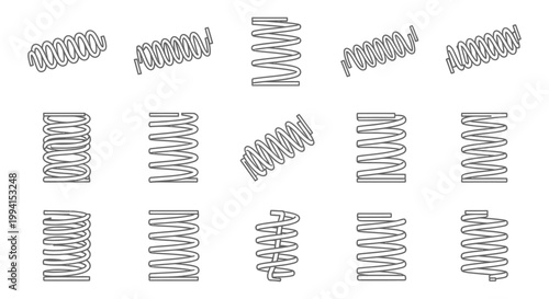 collection of various spring coils isolated on white background industrial concept