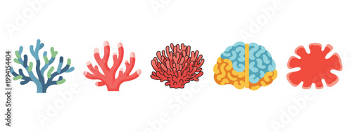 Colorful Coral Reef Diversity Icons Collection on White Background