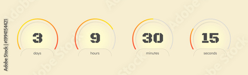 Hot sales red gradient circular countdown timer set. Circle progress bars isolated. Progress indicators for light theme. Modern UI style. Time tracking collection. Timekeeping interface