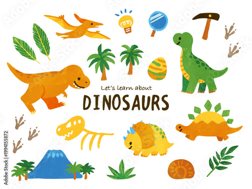 dinosaur hand writing illustration for kids