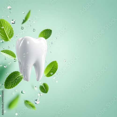  Healthy tooth with mint and copy space
