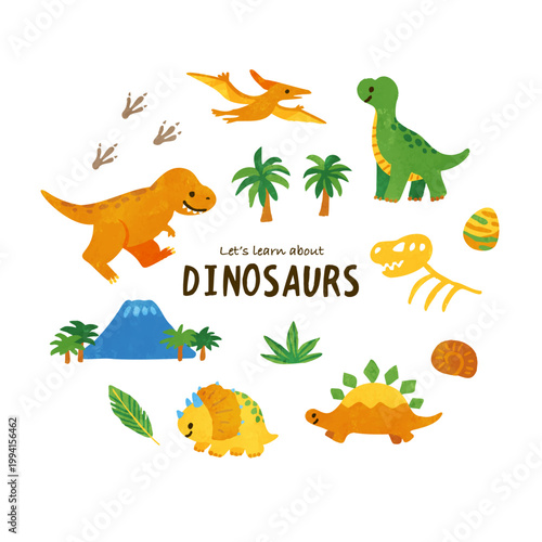 dinosaur hand writing illustration for kids