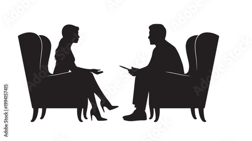 Job Interview Silhouette Business People Meeting Minimalist Black and White