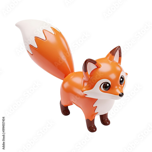 A cute cartoon style fox figurine isolated on white background.