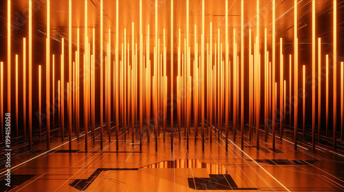 Futuristic neon background with glowing orange lights Generative AI.