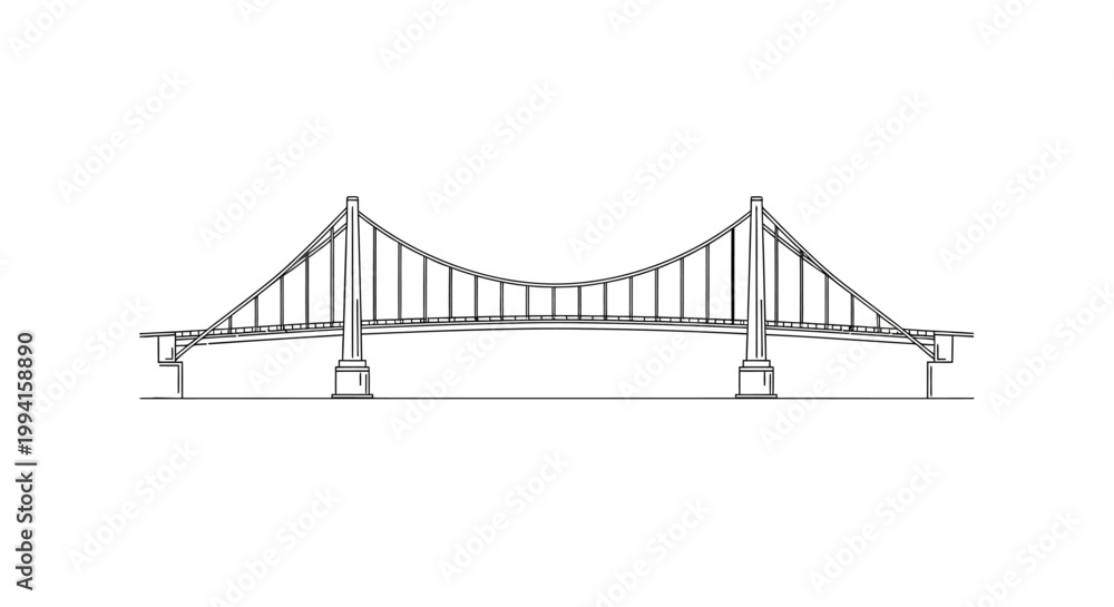 Fototapeta premium Minimalist Line Art Illustration of a Suspension Bridge