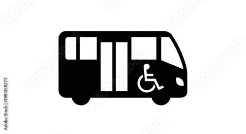 Black and white icon of an accessible bus for people with disabilities.