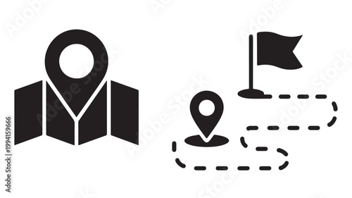 Navigation Icon Set: Minimalist Map Pins and Location Markers for Route Planning
