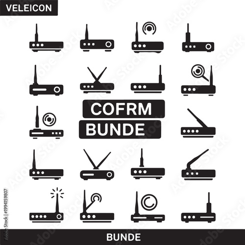 router icons, wireless router symbols, 20 wifi router graphics, black vector bundle