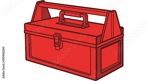 Red Metal Toolbox with Handle.