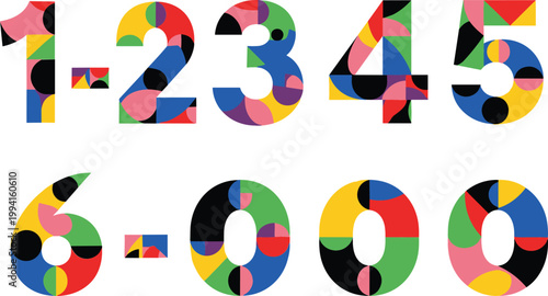 Colorful Abstract Numbers Set from Zero to Five, Modern Geometric Typography with Bright Shapes for Creative Design, Posters, Education, and Graphic Projects