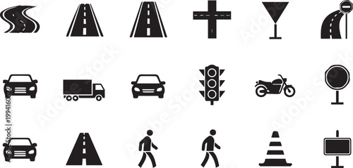 Traffic and Road Infrastructure Vector Icon Set