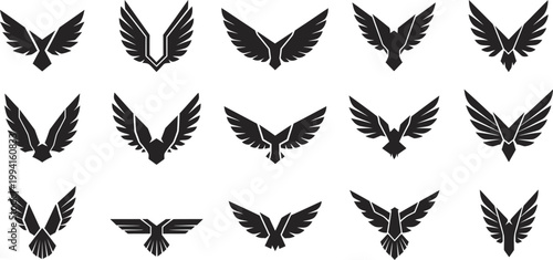 Eagle Wing and Bird Silhouette Emblems vector (22