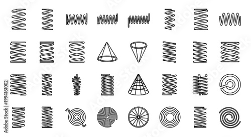 collection of various types of springs and conical shapes for design