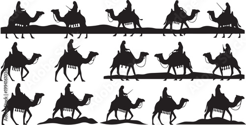Camel Caravan Silhouette Set Middle East Desert Travel Icons