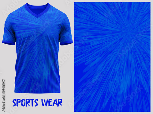 Abstract Blue Sports Jersey Design Template, Modern Athletic T-Shirt Mockup with Dynamic Wave Pattern