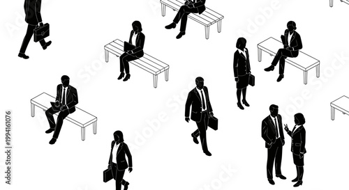 isometric illustration of business people in a seamless pattern representing corporate life and workforce.