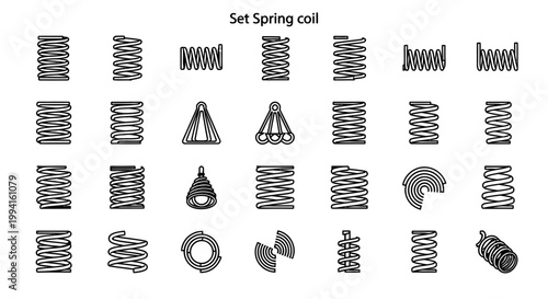set of different types of spring coils schematic black and white line drawings