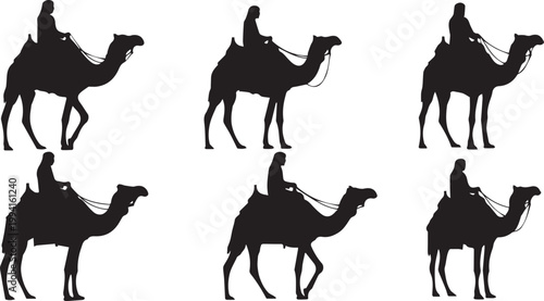 Camel Rider Silhouette Set for Desert Travel and Safari