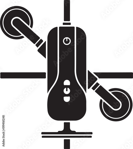Black, modern, gym, exercise bike, fitness equipment, vector icon, minimalist design