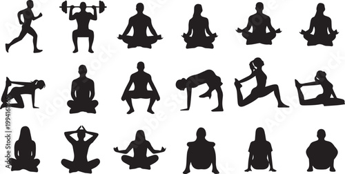 Yoga Fitness and Meditation Silhouettes Vector Set