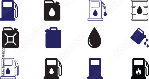 A collection of various fuel and oil icons in different colors and styles .