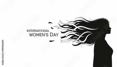 Silhouette of a woman with long flowing hair for International Womens Day.