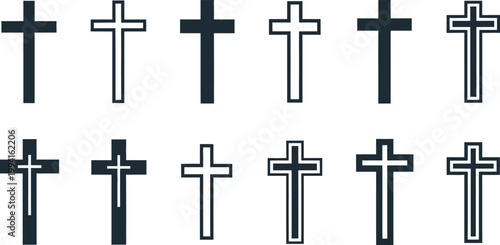 Set of Dark Blue and White Christian Cross Icons religion faith
