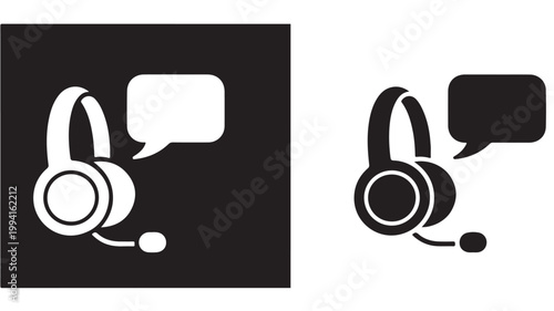 Customer Service Headset Icon with Speech Bubble Minimalist Design