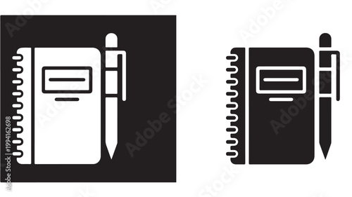 Notebook and Pen Icons: Minimalist Office Stationery Vector Graphics