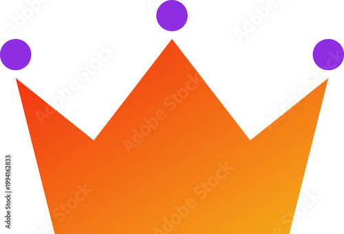 A vibrant orange gradient crown with three purple jewel points isolated on a white background