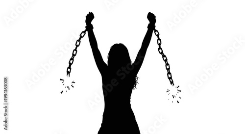 Fotografia Silhouette of a woman breaking free from heavy metal chains.