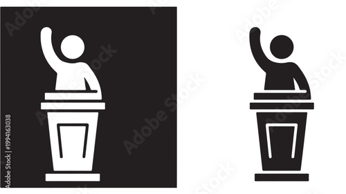 Public Speaking Icon People Waving from Podium for Presentations