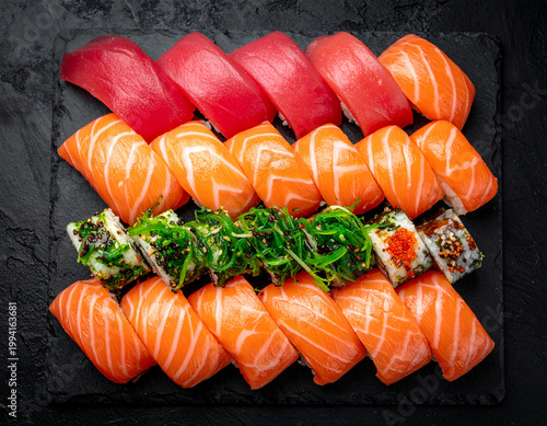 Sushi assortment with salmon and tuna
