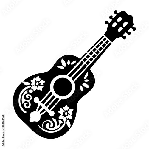 gypsy guitar icon silhouette illustration for music and performance design