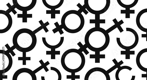 Seamless pattern featuring repetitive black female gender symbols on a clean white background.