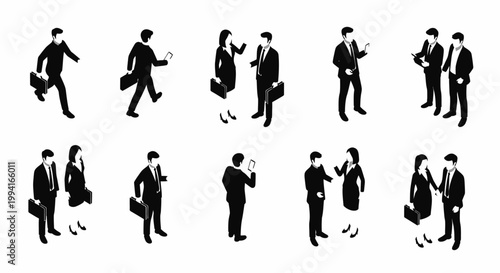 business people in black silhouette interacting with technology and each other