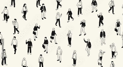 isometric vector pattern of diverse business people a crowd walking in a seamless illustration