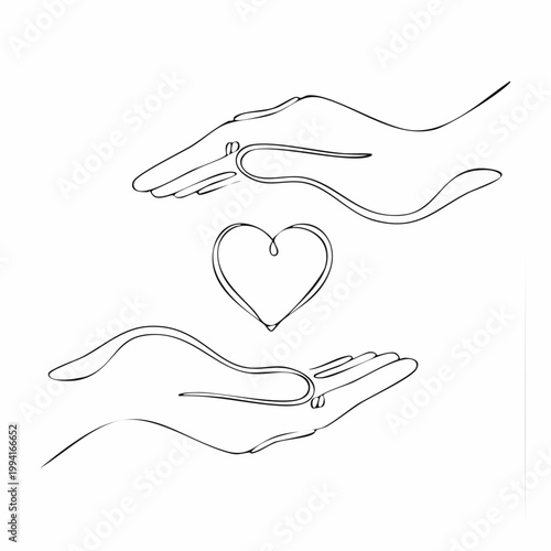 Two hands cradling a heart symbol with care and love.