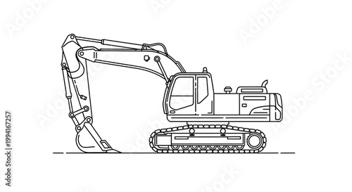 Outline Illustration of a Heavy Construction Excavator
