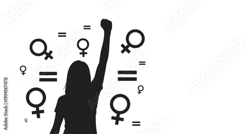 Silhouette of a woman raising her fist for gender equality.