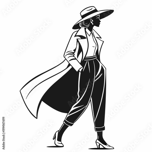 “Fashion Silhouette Walking in Style Illustration”