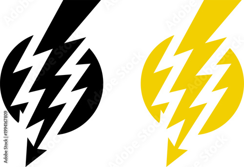 Lightning bolt icon set. Thunderbolt symbol. Flash light sign. Electric power vector energy logo. Lightning symbol. Energy and thunder electricity symbol. Power or fast speed icon.