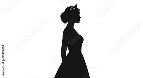 Silhouette of a graceful queen wearing a crown in profile.
