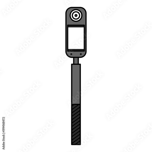 自撮り棒に取り付けられた360度カメラの正面イラスト｜旅行やアクティビティの撮影に最適な最新ガジェットのデザイン