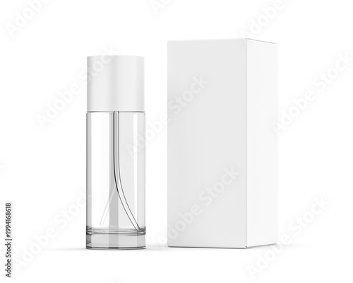 50ml round perfume bottle and mono carton paper packaging box for branding and mockup.