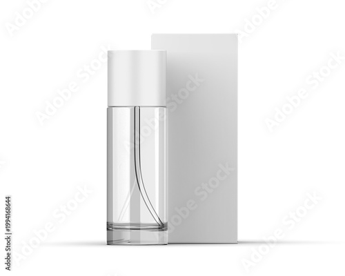 50ml round perfume bottle and mono carton paper packaging box for branding and mockup.