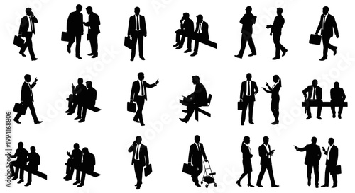 diverse group of business people in suits standing and sitting engaged in conversation