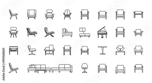 architectural furniture symbols vector icons for interior design and floor plans illustrating modern layout elements for design projects.