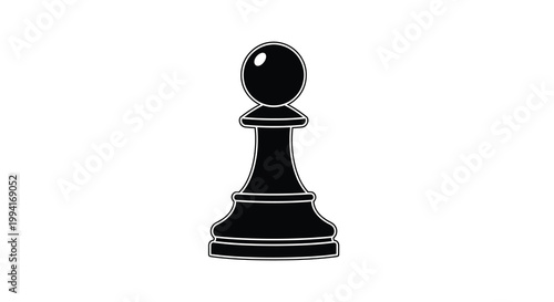 A stark black and white illustration depicts a single chess pawn centrally positioned on a white background